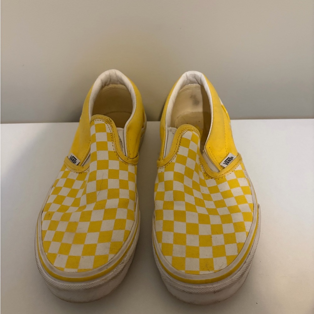Vans Kids Yellow and White Checkered Sneakers